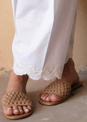 White Urmul Handloom Cotton Salwar with Scallops and Dori Embroidery