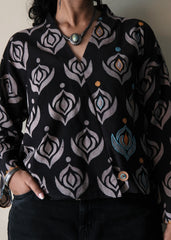 Black grey ajrakh crossover kimono top