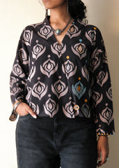 Black grey ajrakh crossover kimono top