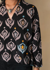 Black grey ajrakh crossover kimono top