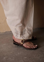 Cream (Greige) Urmul Handloom Cotton Salwar With Beige Brown Floral Embroidery