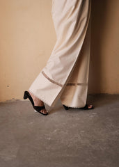 Cream (Greige) Urmul Handloom Cotton Farshi with Fagoting Ladder lace and Dori Stitch Lines