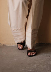 Cream (Greige) Urmul Handloom Cotton Farshi with Corded Wave Lace and Pintucks Detail