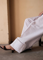 White Urmul Handloom Cotton Farshi with Fagoting Lace and Pintucks Detail
