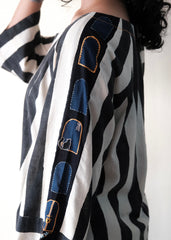 Black cream ajrakh striped print anti fit co ord set with window detail