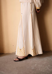 Cream Panelled Skirt with Yellow Stripe & Embroidery