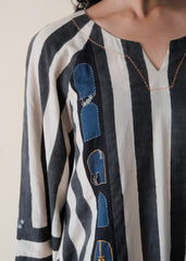 Black cream ajrakh striped print anti fit co ord set with window detail