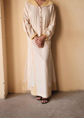 Cream Panelled Skirt with Yellow Stripe & Embroidery