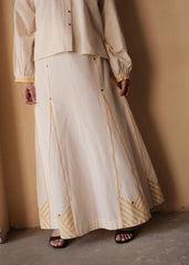 Cream Panelled Skirt with Yellow Stripe & Embroidery