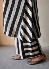 Black cream ajrakh striped print anti fit co ord set with window detail