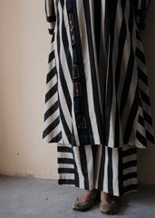 Black cream ajrakh striped print anti fit co ord set with window detail