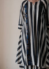 Black cream ajrakh striped print anti fit co ord set with window detail
