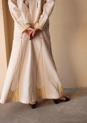 Cream Panelled Skirt with Yellow Stripe & Embroidery