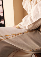 Cream Panelled Skirt with Yellow Stripe & Embroidery