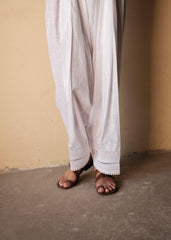White Slub Cotton Salwar with Anchor Embroidery, Pintucks and Lace Detail