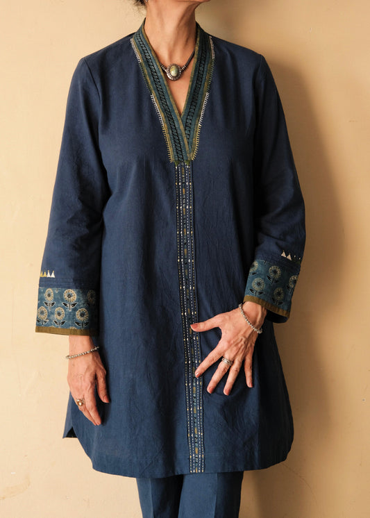 Indigo blue Bhuj cotton co ord set