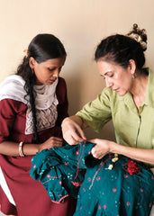 Emerald green bandhej shirt with hand embroidery detailing