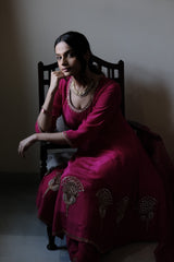 Rani pink georgette anarkali with peacock motif