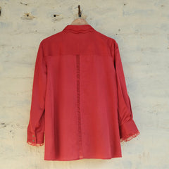 Valentine red vintage pleated blouse in cotton satin