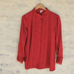 Valentine red vintage pleated blouse in cotton satin