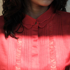 Valentine red vintage pleated blouse in cotton satin