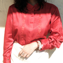 Valentine red vintage pleated blouse in cotton satin