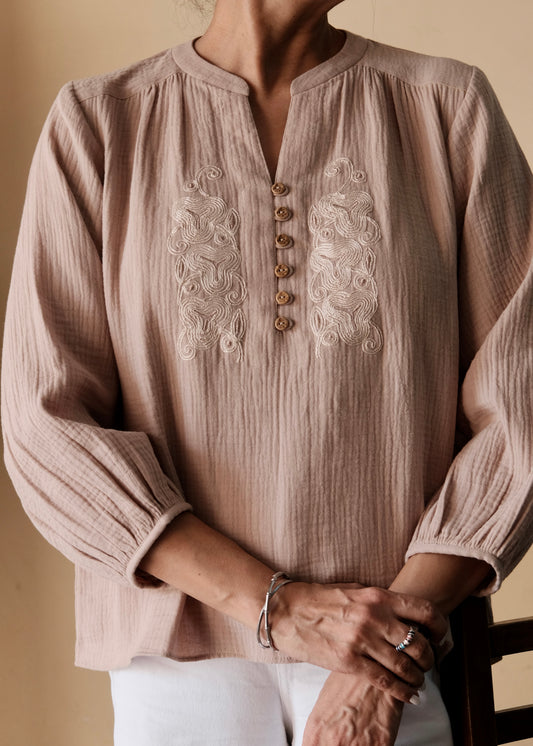 Beige Dori Bloom Top · Gauze Cotton