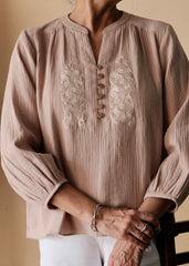 Beige Dori Bloom Top · Gauze Cotton