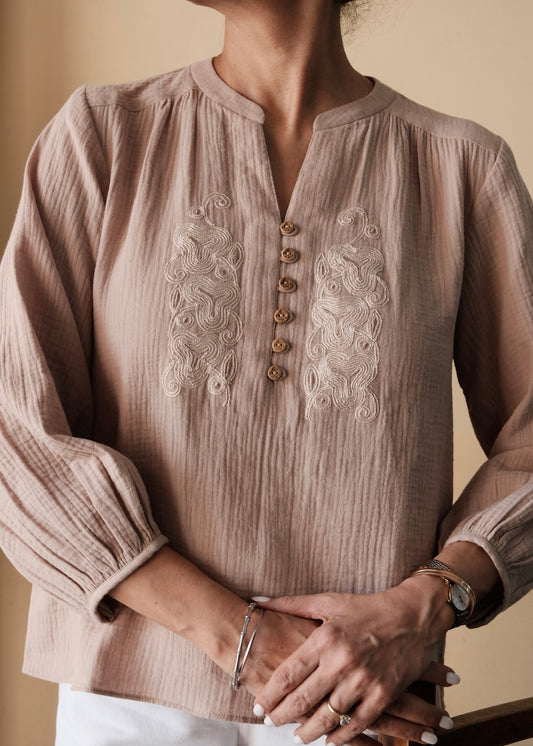 Beige Dori Bloom Top · Gauze Cotton