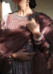 Ibtidā Hand-Embroidered Velvet Anarkali in Dusty Mauve