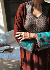 Ibtidā Marsala Brocade Mosaic Velvet Kurta set with  peacock salwar