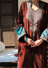 Ibtidā Marsala Brocade Mosaic Velvet Kurta set with  peacock salwar