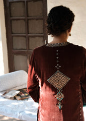 Ibtidā Marsala Brocade Mosaic Velvet Kurta set with  peacock salwar