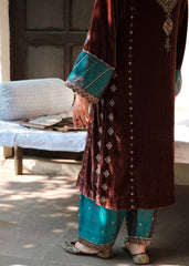Ibtidā Marsala Brocade Mosaic Velvet Kurta set with  peacock salwar