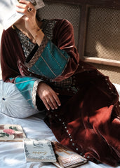 Ibtidā Marsala Brocade Mosaic Velvet Kurta set with  peacock salwar
