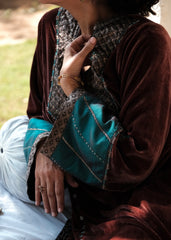 Ibtidā Marsala Brocade Mosaic Velvet Kurta set with  peacock salwar