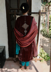 Ibtidā Marsala Brocade Mosaic Velvet Kurta set with  peacock salwar