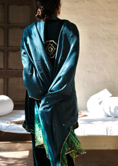 Ibtidā Teal Velvet Kurta with Ajrakh Mosaic Yoke & Farshi Salwar