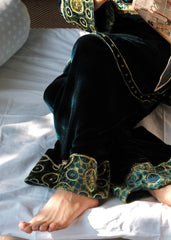 Ibtidā Teal Velvet Kurta with Ajrakh Mosaic Yoke & Farshi Salwar