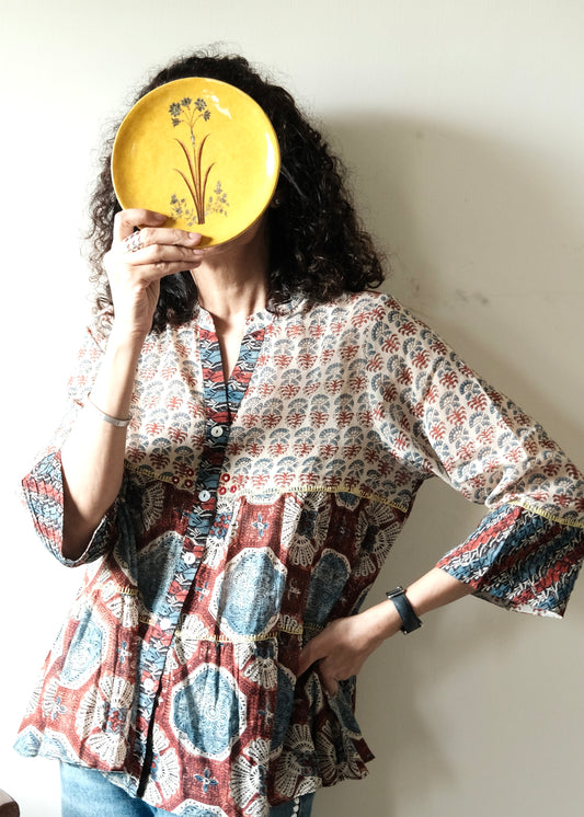 Madder & Indigo Ajrakh Print Mulmul Cotton Tiered Top