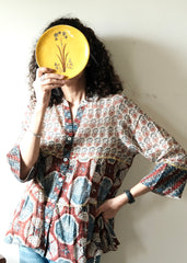 Madder & Indigo Ajrakh Print Mulmul Cotton Tiered Top