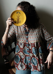 Madder & Indigo Ajrakh Print Mulmul Cotton Tiered Top
