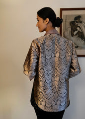 Black Brocade Jacket Crafted in rich Banarasi kadhua brocade, handwoven with intricate floral motifs