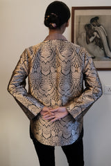 Black Brocade Jacket Crafted in rich Banarasi kadhua brocade, handwoven with intricate floral motifs