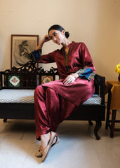 Madder Red Daani Mashru Silk Kurta with Satin Salwar