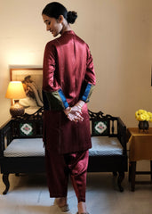 Madder Red Daani Mashru Silk Kurta with Satin Salwar