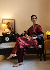 Madder Red Daani Mashru Silk Kurta with Satin Salwar
