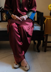 Madder Red Daani Mashru Silk Kurta with Satin Salwar