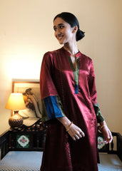 Madder Red Daani Mashru Silk Kurta with Satin Salwar