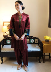 Madder Red Daani Mashru Silk Kurta with Satin Salwar